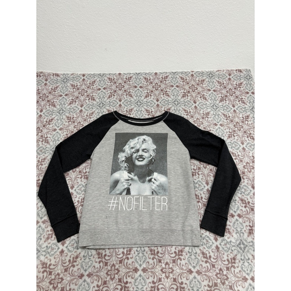 Marilyn Monroe No Filter Raglan Graphic Sweatshirt Gray Black Mens Medium